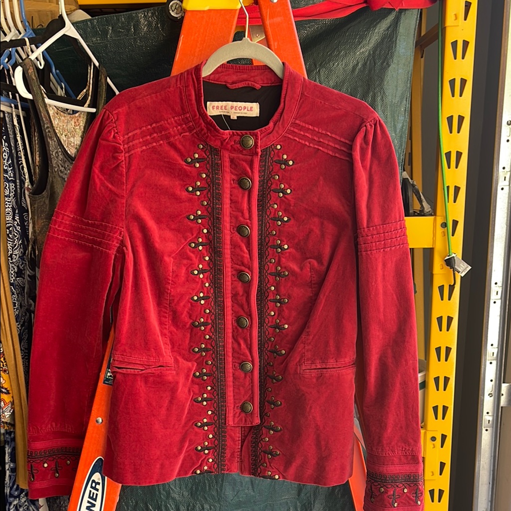 Free People Red Blazer With Studded Details